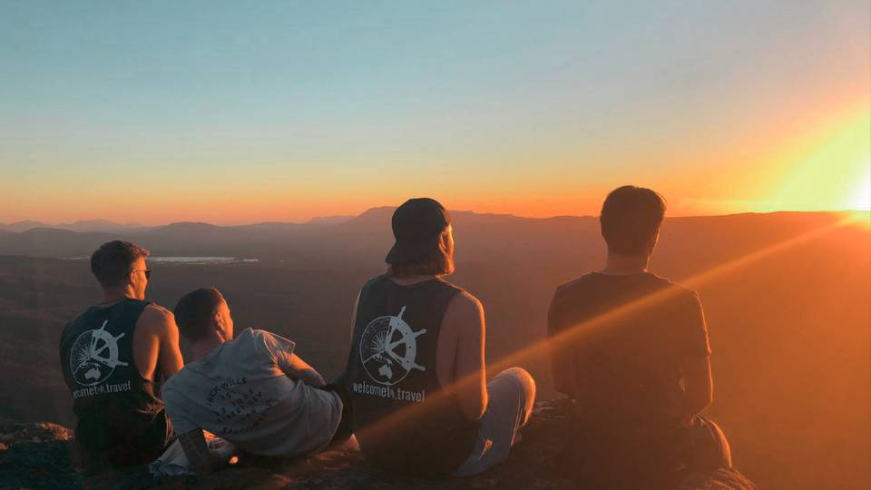 Group looking out at sunset in Grampians National Park
